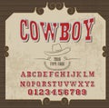 Retro alphabet in western style, cowboy style, vector font for labels