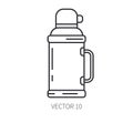 Retro aluminum flask, compact picnic coffee thermos vector line icon. Summer travel vacation, tourism, camping equipment Royalty Free Stock Photo