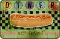 retro american diner sign with hot dog, fast food vintage sign concept, worn and weathered, vector eps Royalty Free Stock Photo