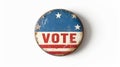 Retro American election badge with "VOTE" text. Isolated on white backdrop. Concept of electoral participation, national Royalty Free Stock Photo