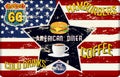 Retro american rote 66 diner sign, Royalty Free Stock Photo