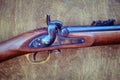 Retro American shock rifle made before the civil war, close-up. U. S. Percussion rifle Tower in 1854
