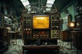 retro analog device for industry and scientific research and measurements, in the interior of a factory laboratory , the