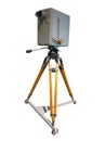 Retro ancient TV Professional studio old video camera on tripod Royalty Free Stock Photo