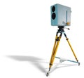 Retro ancient TV Professional studio old video camera on tripod Royalty Free Stock Photo