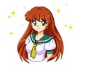 Retro anime girl with red hair in japanese school uniform
