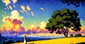 Retro Anime Landscape Digital Painting Wall art Generative AI