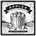 Retro apple harvest label with landscape black and white