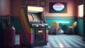 Retro arcade machine in the room. 3d render. Vintage style.