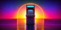 Retro Arcade Machine Silhouette A Pixelated Blast from the Past Featuring Classic Game Elements on a Vibrant Background Royalty Free Stock Photo