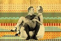 Retro art collage with couple Royalty Free Stock Photo