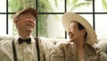 Retro Asian elderly couple happy classic style house