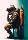 Retro Astronaut Generative AI Illustration