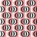 Retro midcentury striped circles pink Vector pattern