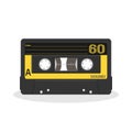 Retro audio cassette design. Old record player tape isolated on a white background. Royalty Free Stock Photo