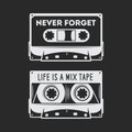 Retro audio cassette t-shirt design. Vector vintage illustration.