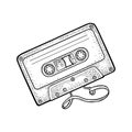 Retro audio cassette with tangled tape. Vintage vector black engraving illustration Royalty Free Stock Photo