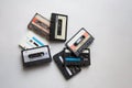 Retro audio cassette tapes on white background from above Royalty Free Stock Photo