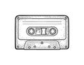 Retro audio cassette. Vintage vector black engraving illustration Royalty Free Stock Photo