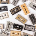 Retro audio cassettes on a white background. Set of various colorful music cassettes Royalty Free Stock Photo