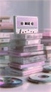 Retro audio nostalgia: stacks of audio cassettes and cds Royalty Free Stock Photo