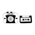 Retro audio player with cassette. Vector hand drawn Royalty Free Stock Photo