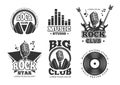 Retro audio record, studio sound vector labels, badges, logos, emblems