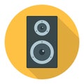 Retro audio speaker, retro audio speaker icon isolated on yellow background with shadow. Vector, cartoon illustration. Royalty Free Stock Photo