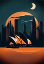 Retro Australia travel landmark vector landscape with Sydney opera