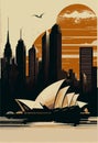 Retro Australia travel landmark vector landscape with Sydney opera