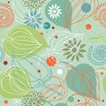 Retro autumn mix. Nature seamless pattern. Cute background with flowers