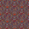 Retro Autumn pattern with berries,pine cone,nuts,flowers ,branches and leaves Seamless vector . Fall colorful floral background. Royalty Free Stock Photo