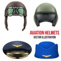 Retro aviator pilot helmet with goggles. Isolated