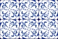 Retro Azulejo Mosaic Tile, Vintage Portuguese Wall Ceramic Seamless Pattern, Old Blue Tiles Background Royalty Free Stock Photo