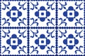 Retro Azulejo Mosaic Tile, Vintage Portuguese Wall Ceramic Seamless Pattern, Old Blue Tiles Background Royalty Free Stock Photo