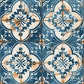 Retro Azulejo Mosaic Tile, Vintage Portuguese Wall Ceramic Seamless Pattern, Old Blue Tiles Background Royalty Free Stock Photo