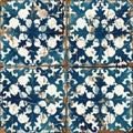 Retro Azulejo Mosaic Tile, Vintage Portuguese Wall Ceramic Seamless Pattern, Old Blue Tiles Background Royalty Free Stock Photo