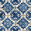 Retro Azulejo Mosaic Tile, Vintage Portuguese Wall Ceramic Seamless Pattern, Old Blue Tiles Background Royalty Free Stock Photo