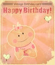 Retro Baby Girl birthday Card Royalty Free Stock Photo