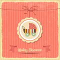 Retro baby shower card with stroller Royalty Free Stock Photo