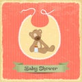 Retro baby shower card with teddy bear