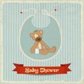 Retro baby shower card with teddy bear