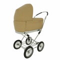 Retro baby stroller isolated on white background. 3d rendering Royalty Free Stock Photo