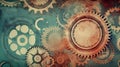 Retro background with brass gears. Steampunk style background. Teal and orange color toned