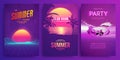 Retro background futuristic landscape 1980s style. Cocktail party, Electronic music fest, electro summer poster Royalty Free Stock Photo