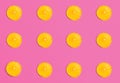 Retro background. lemon slices on a pink background. The background for the paper or package. stylish youth pattern
