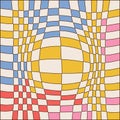 Retro background with Optical illusion, altered reality, checkered psychedelic vintage pattern. 60s, 70s style repeat