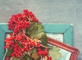 Retro a background with red berries and old photoframework Royalty Free Stock Photo