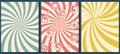 Retro background with starburst or sunburst vector pattern. Set of vintage templates with spiral or swirled radial