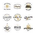 Retro badges on cosmic theme with space objects